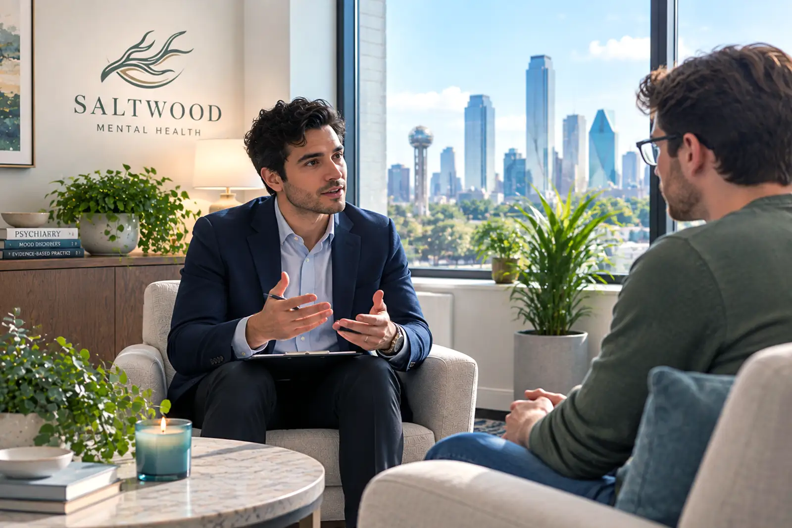 Psychiatrist discussing depression medication with a patient.