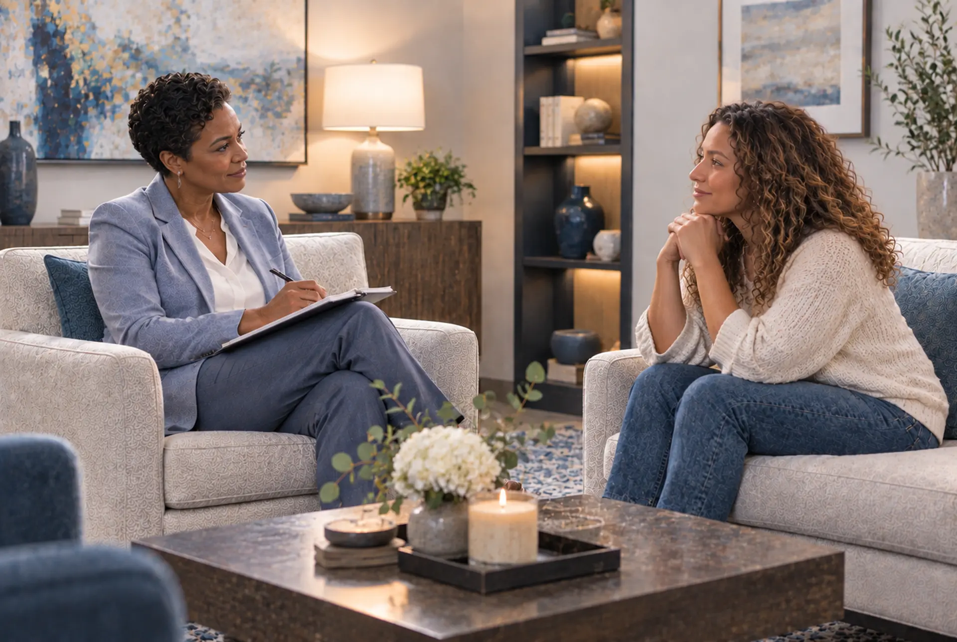 Clinician assessing overlapping mental health concerns with a client.