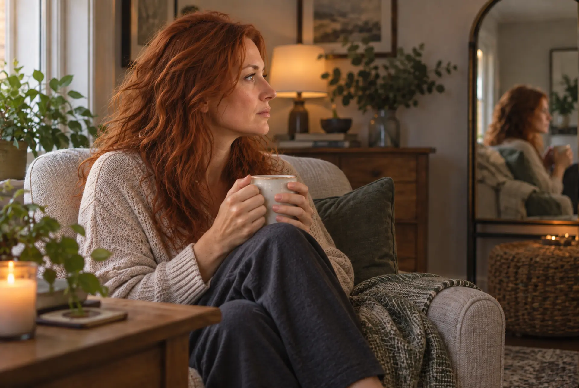 Adult in quiet reflection, managing unwanted intrusive thoughts.