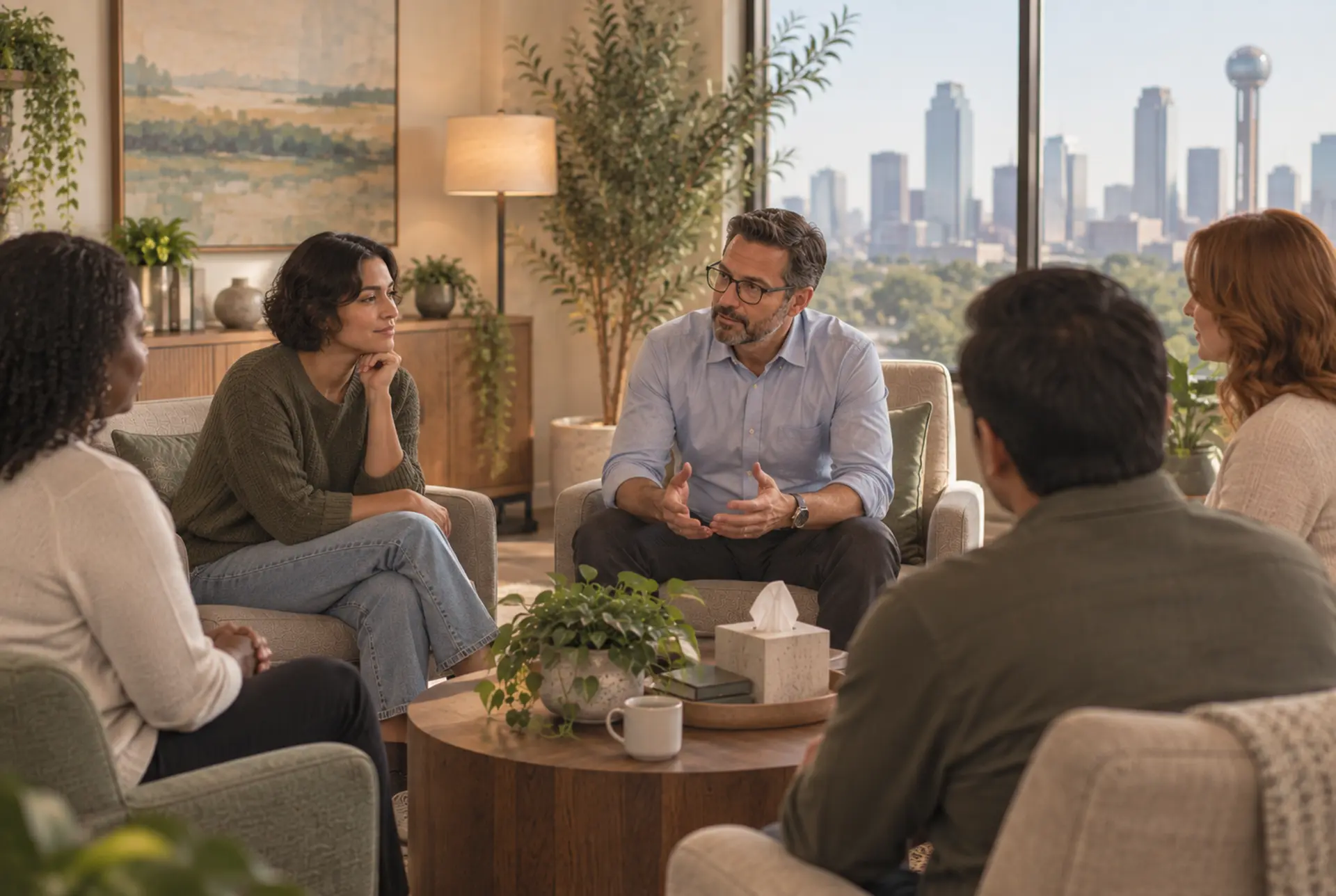 Small group therapy session supporting complex trauma alongside anxiety and depression.