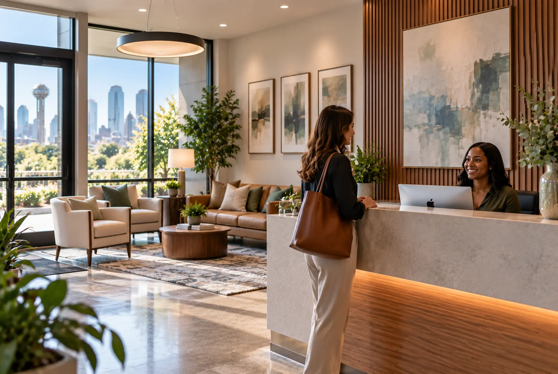 A quiet reception area at a mental health treatment clinic in Dallas, Texas