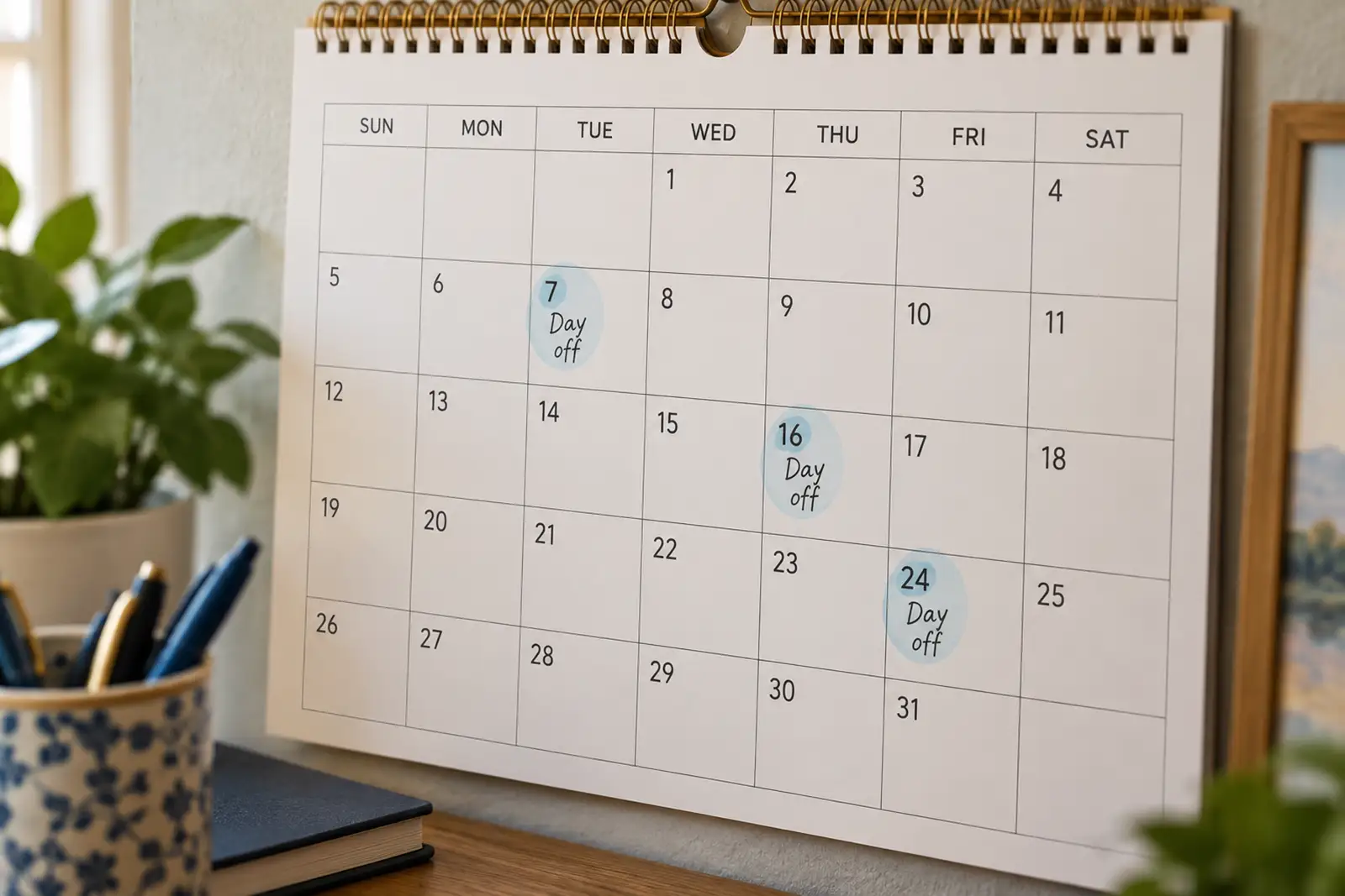 Calendar with scattered marked days representing intermittent FMLA leave