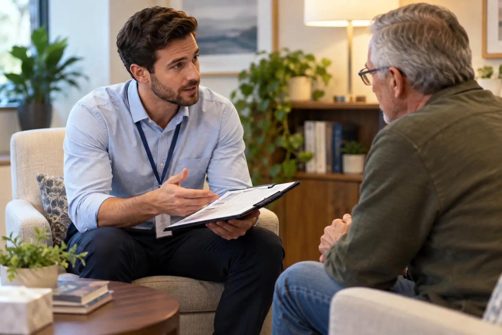 Mental health clinician reviewing treatment options with a patient.
