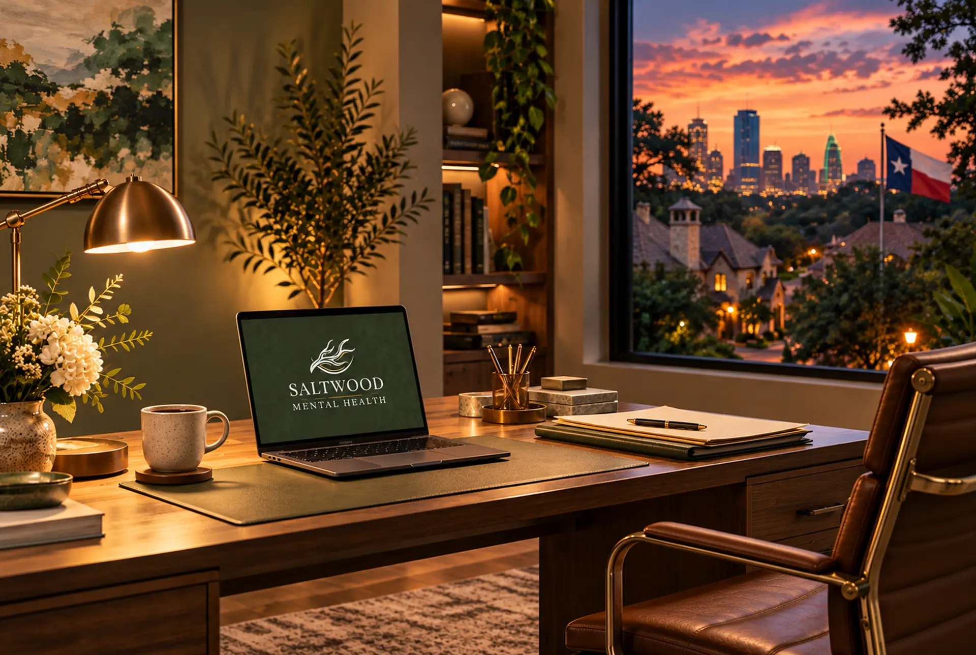 Mindfulness Therapy private office at Saltwood Mental Health in Dallas Texas