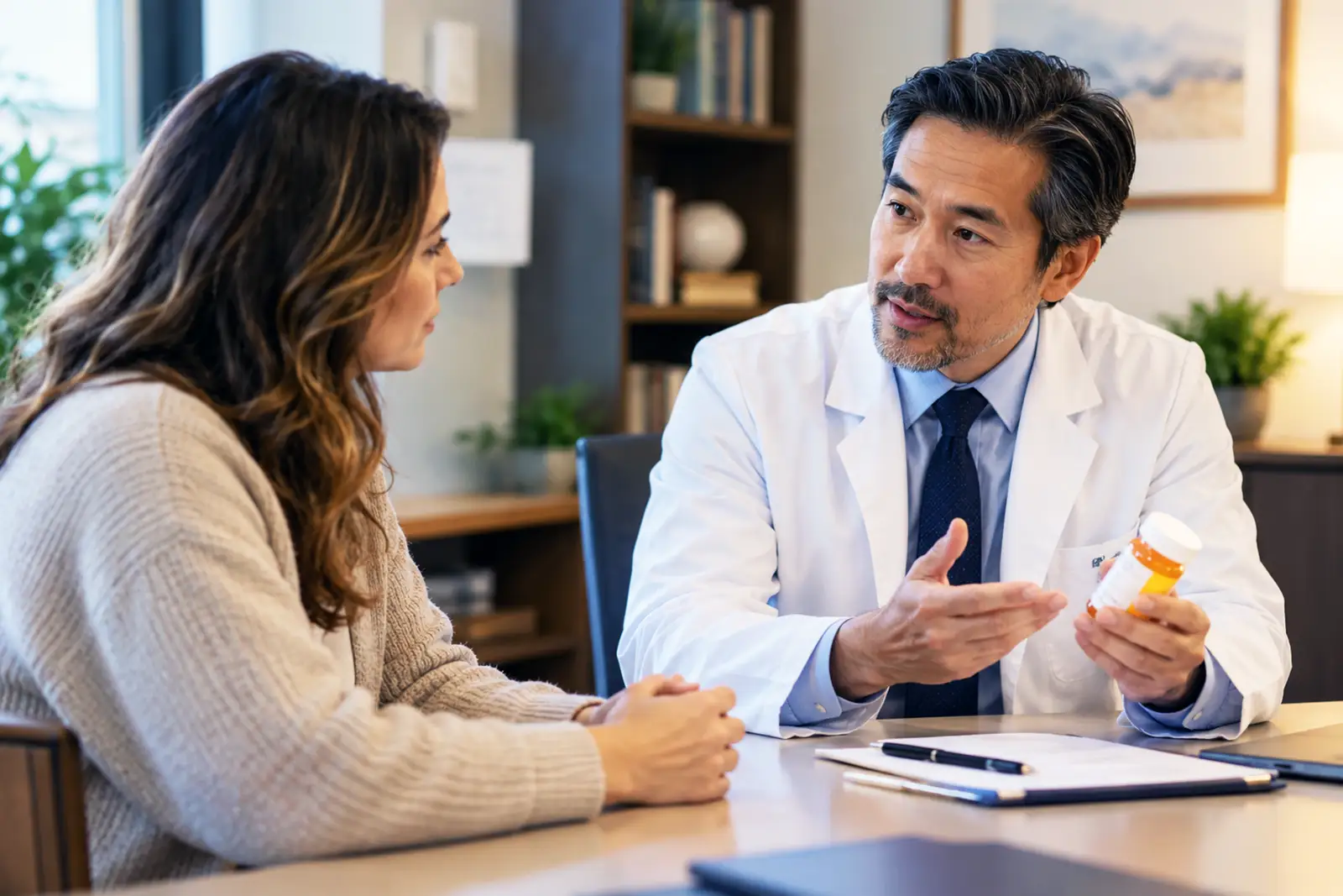 Psychiatrist discussing medication options with a patient.