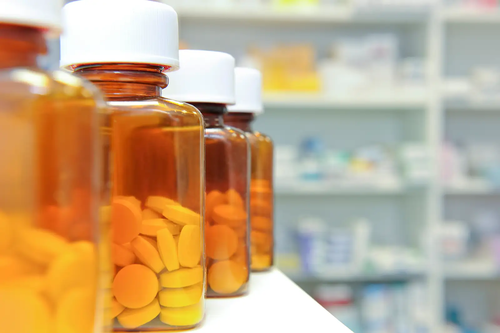 Prescription antipsychotic medication bottles.