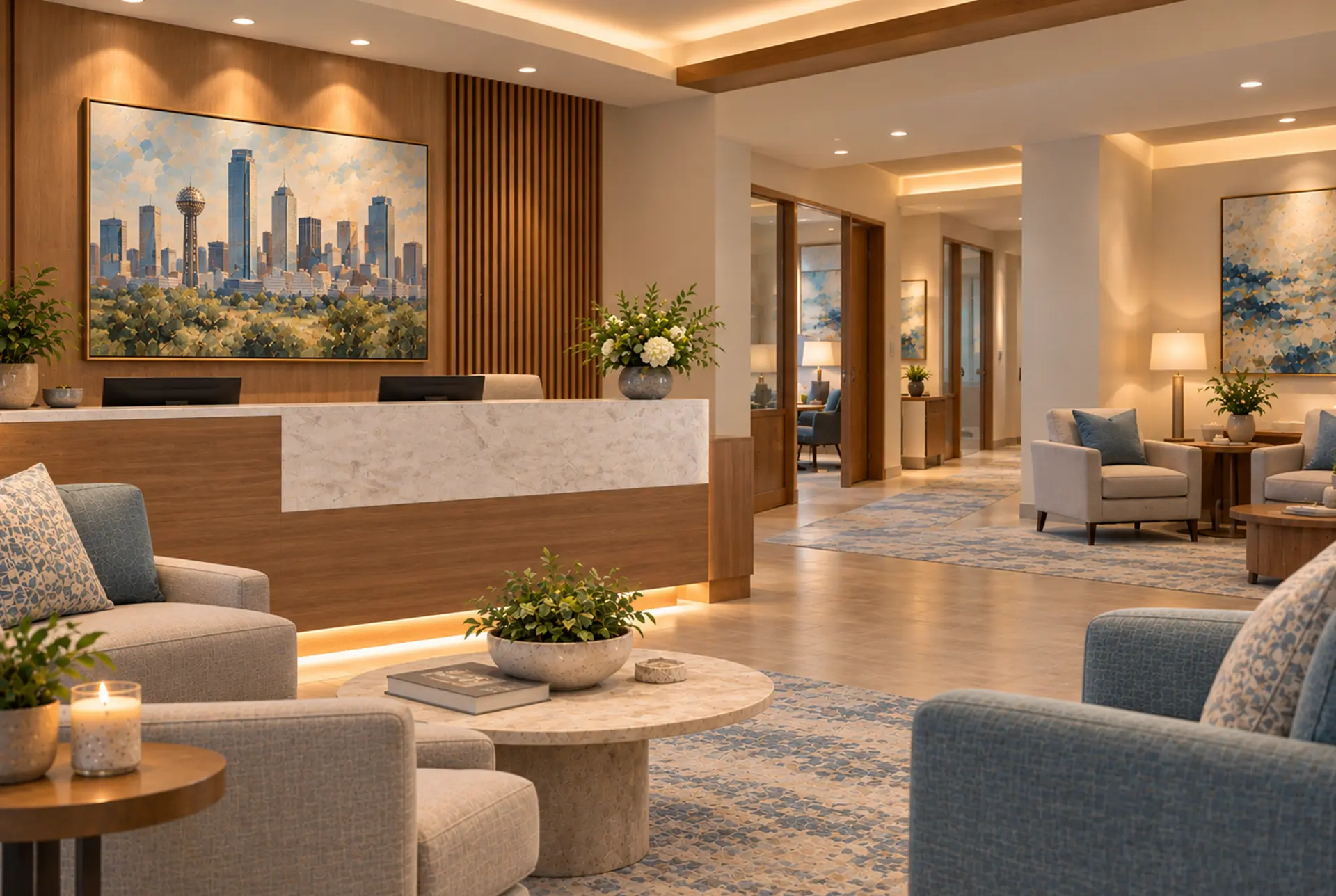 A welcoming reception area. Saltwood Mental Health in Dallas Texas