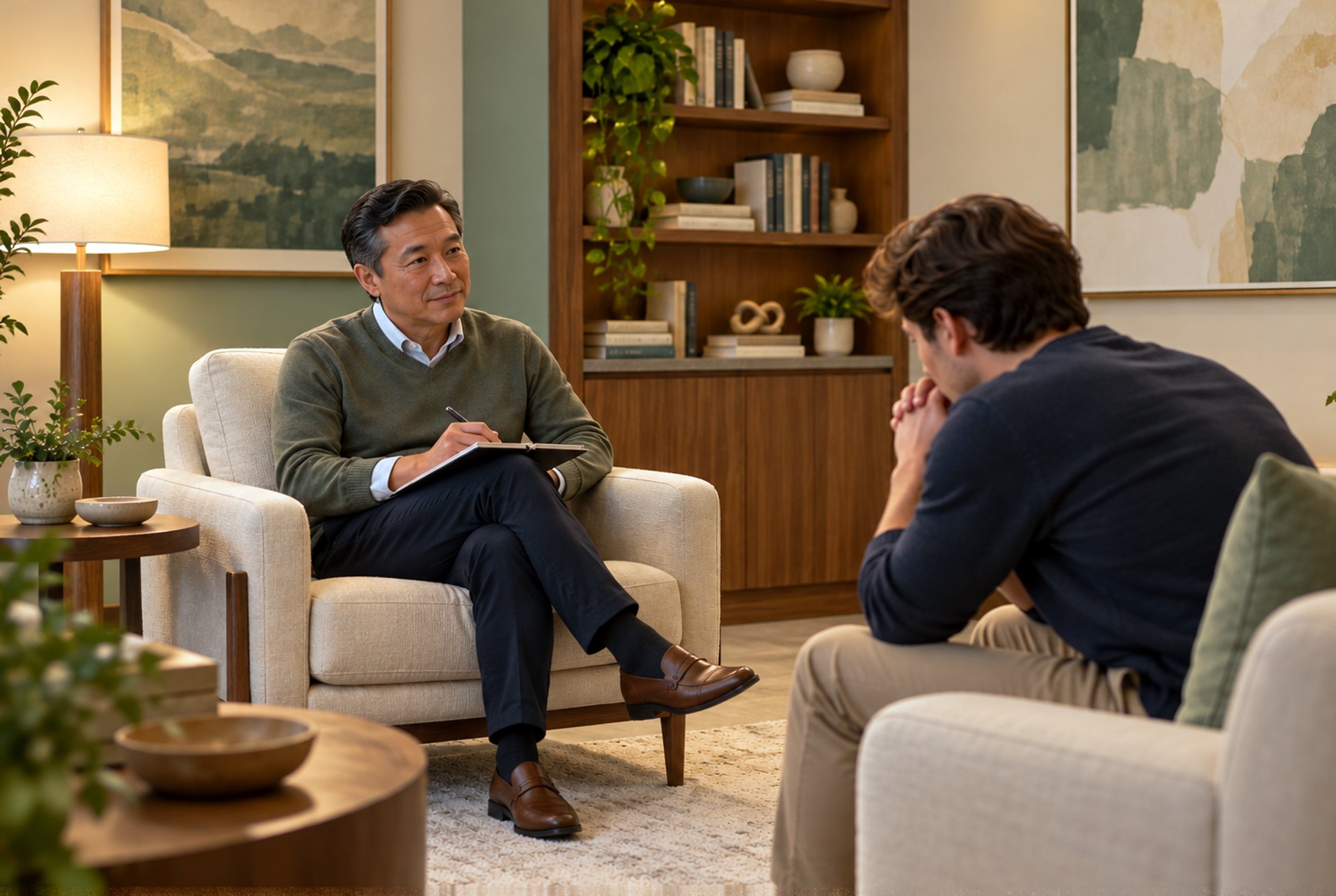 Therapist meeting with a client experiencing performance anxiety.