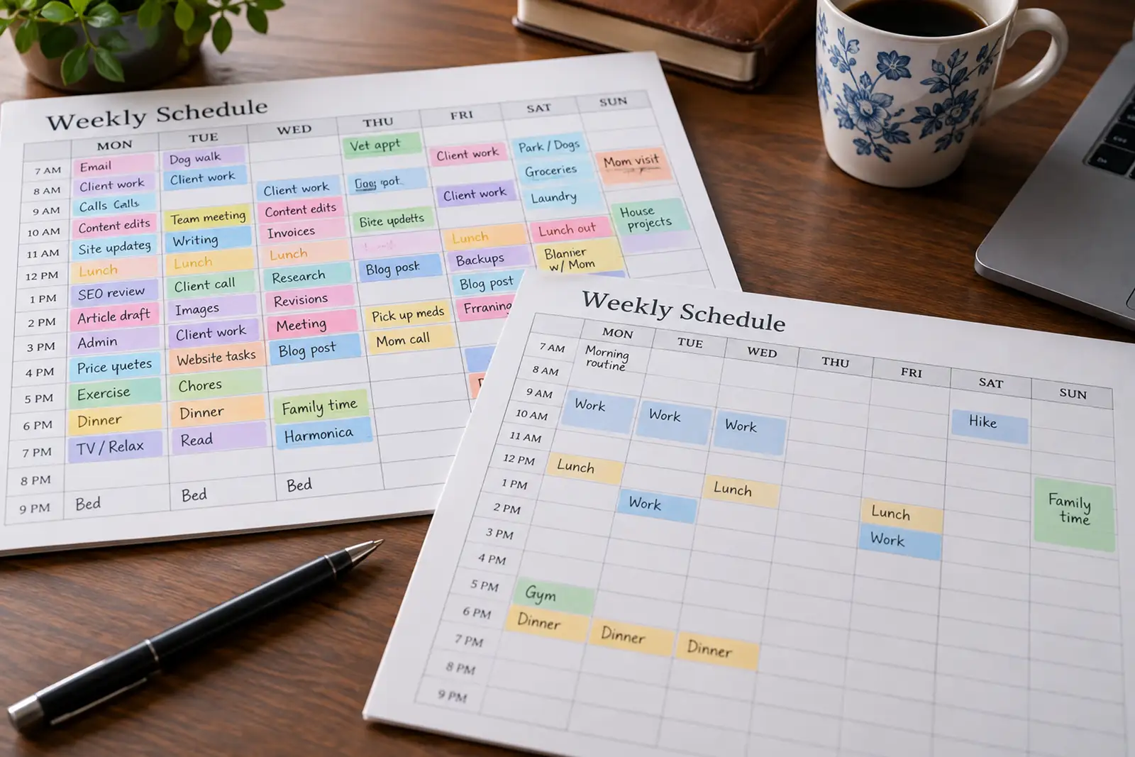 Weekly schedules comparing the time commitment of PHP and IOP programs