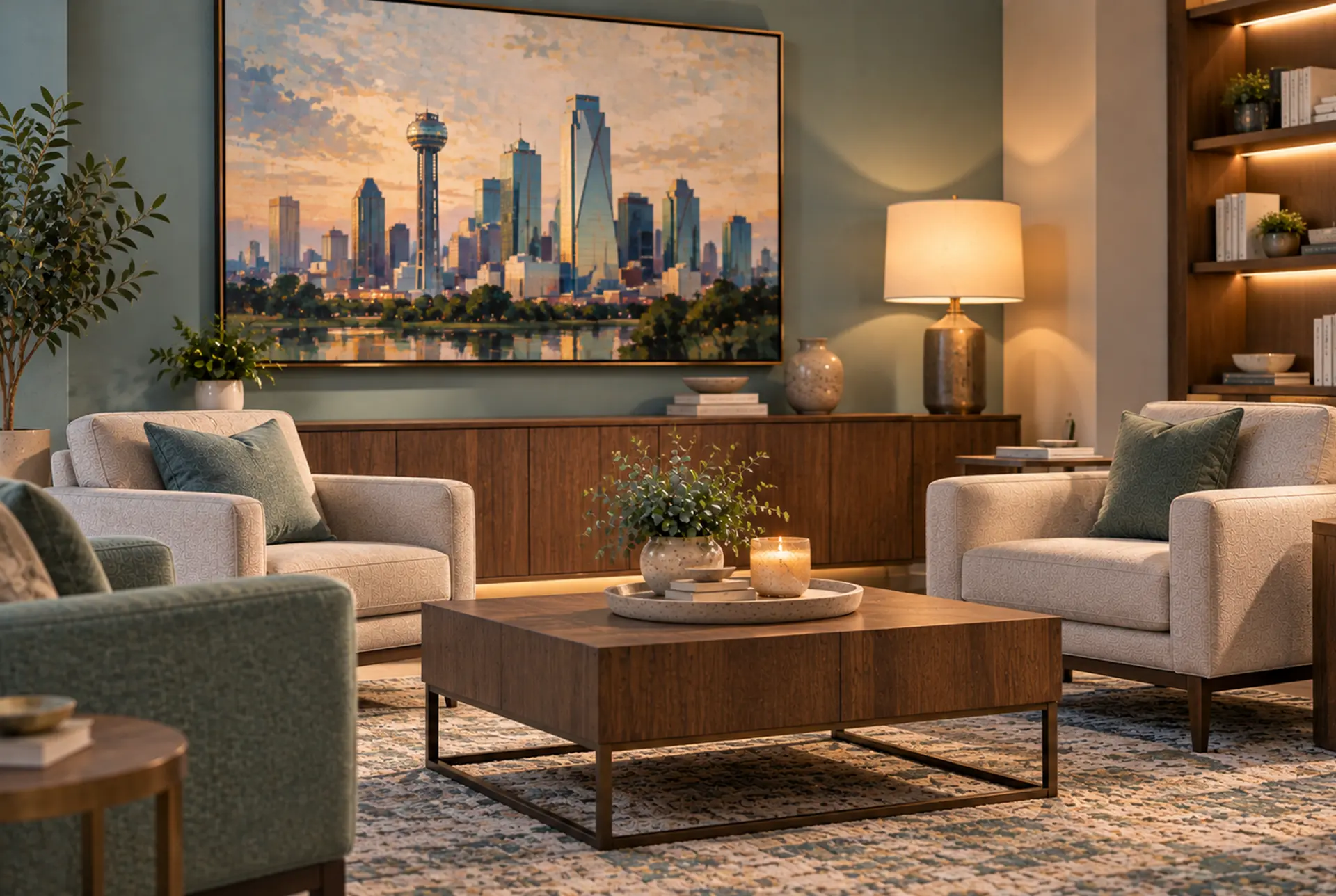 Calm outpatient psychosis treatment setting at a Dallas clinic.