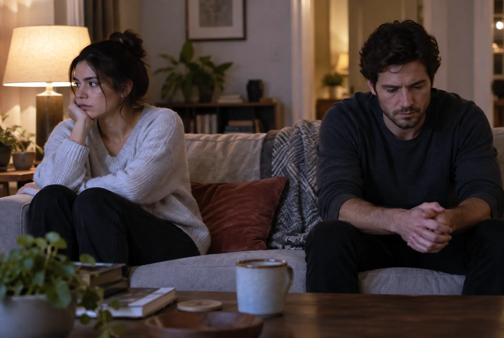 Two adults sitting in silence after a difficult conversation
