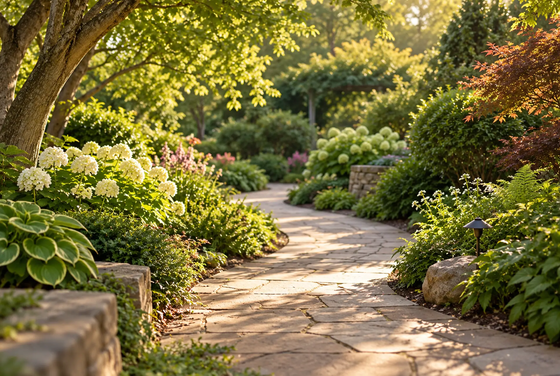  Soft green garden path in warm afternoon light