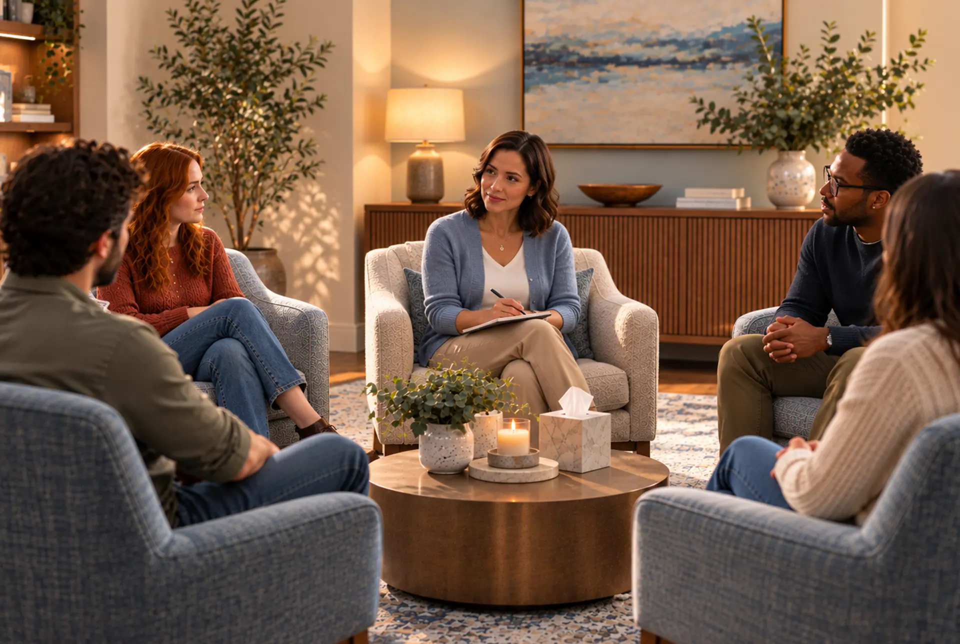 Small group seated in a circle during an outpatient session