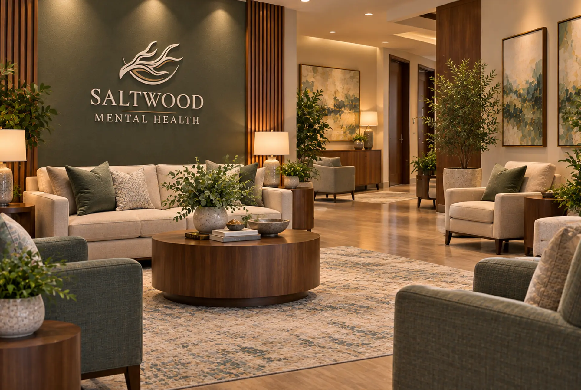 Reception and seating area at Saltwood Mental Health in Dallas Texas