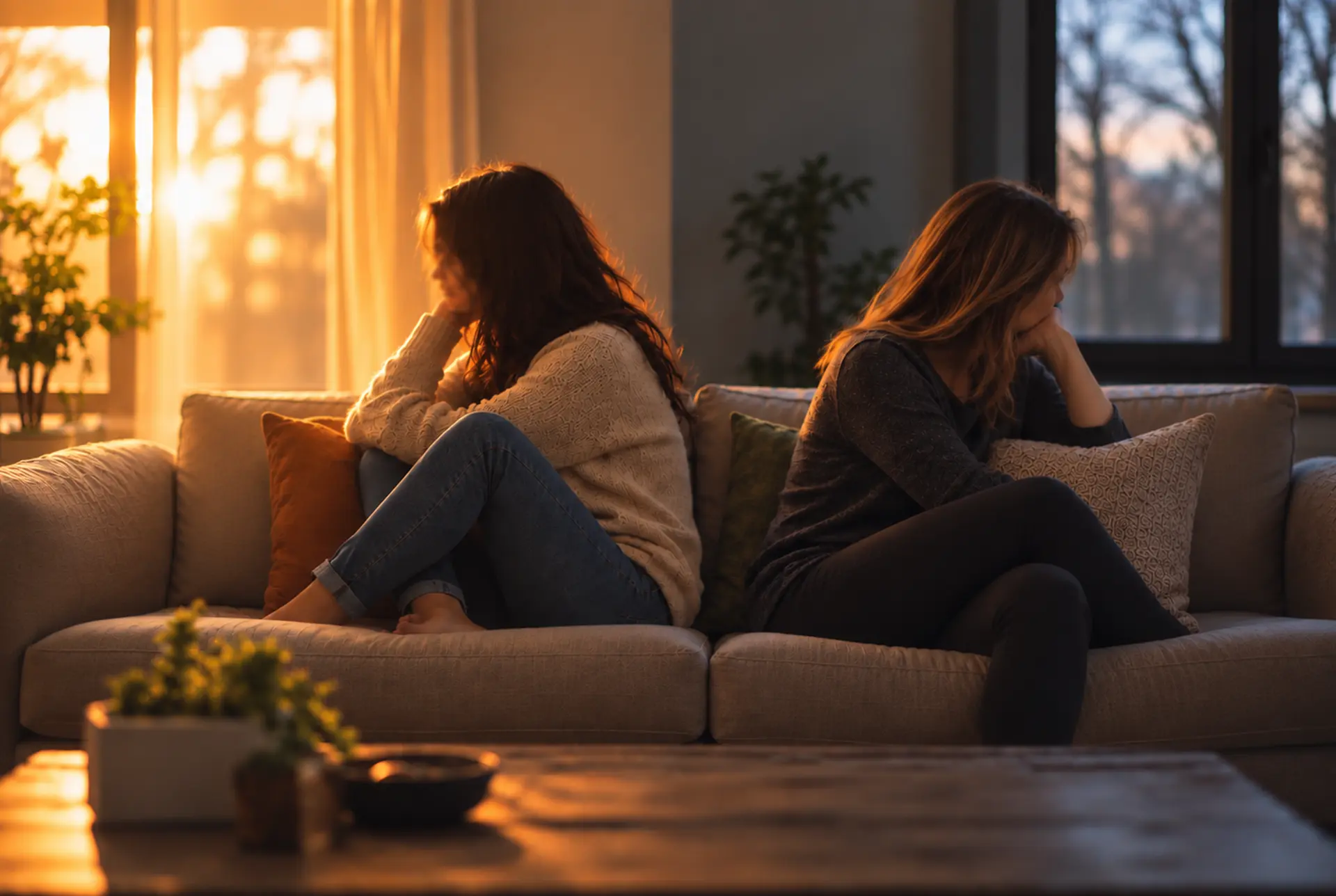 Two adults sitting apart in a quiet room