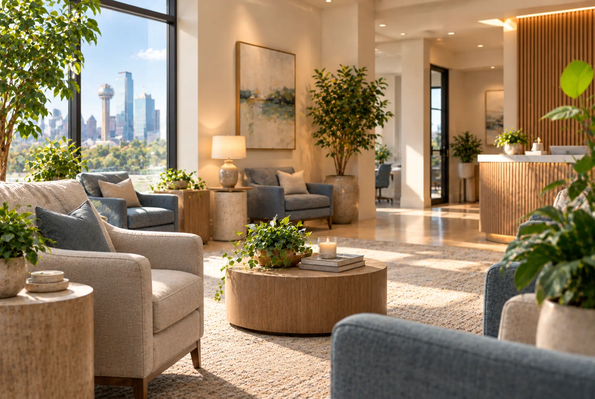 Calm waiting area with plants at an outpatient clinic