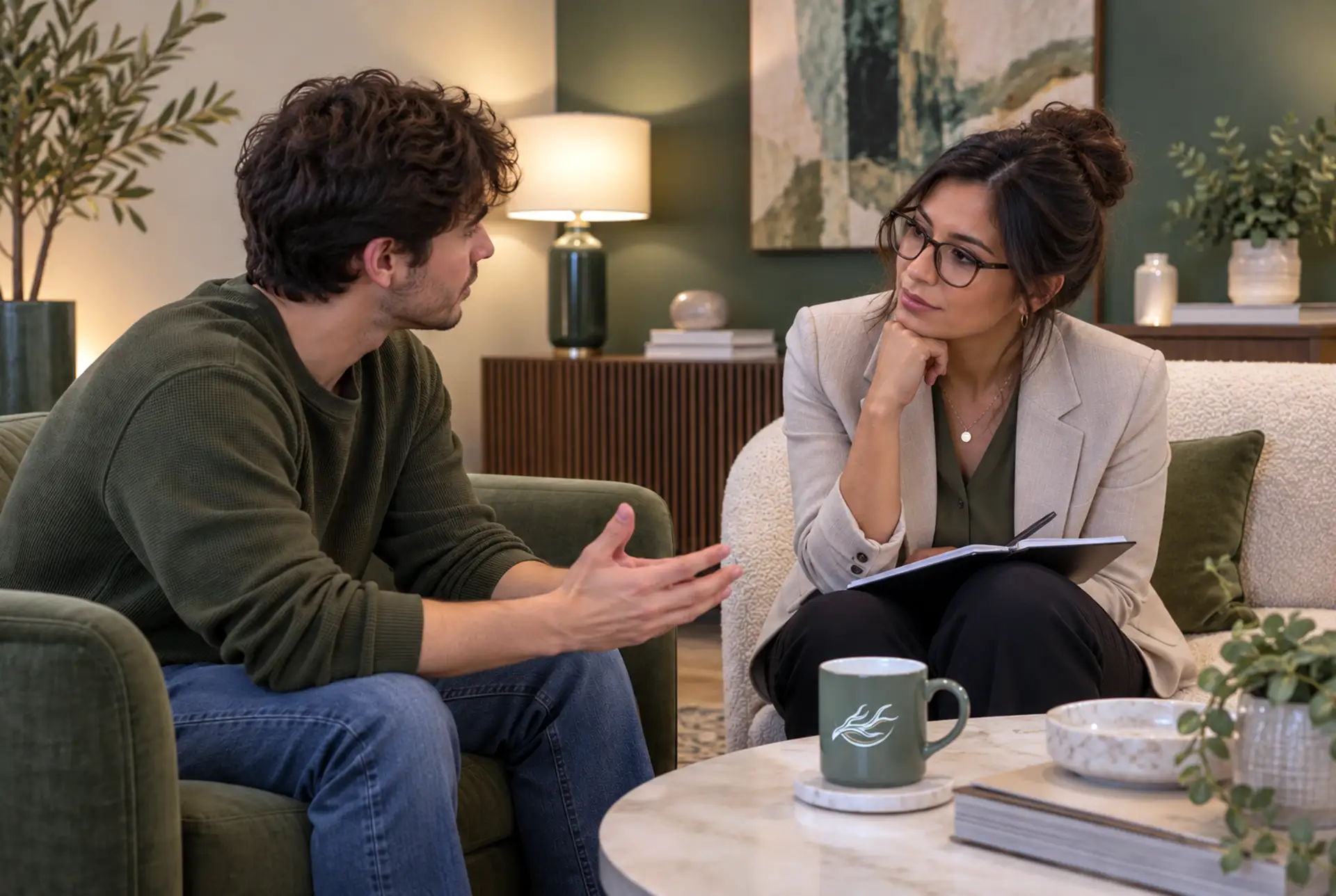 Client meeting with a therapist for social anxiety treatment in Dallas, Texas.