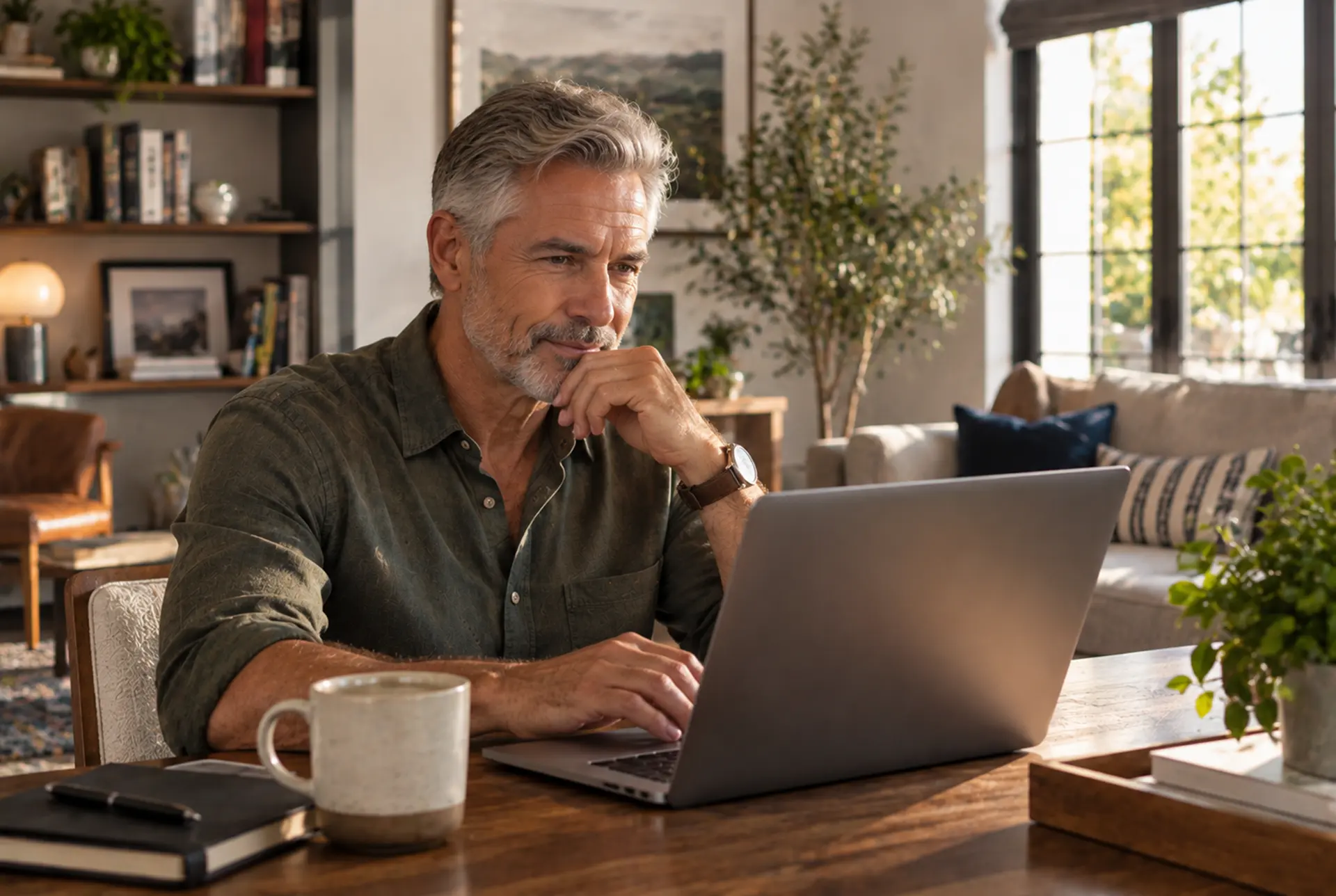 A man using his laptop for virtual mental wellness treatment at Saltwood Mental Health Near Uptown Dallas, Texas