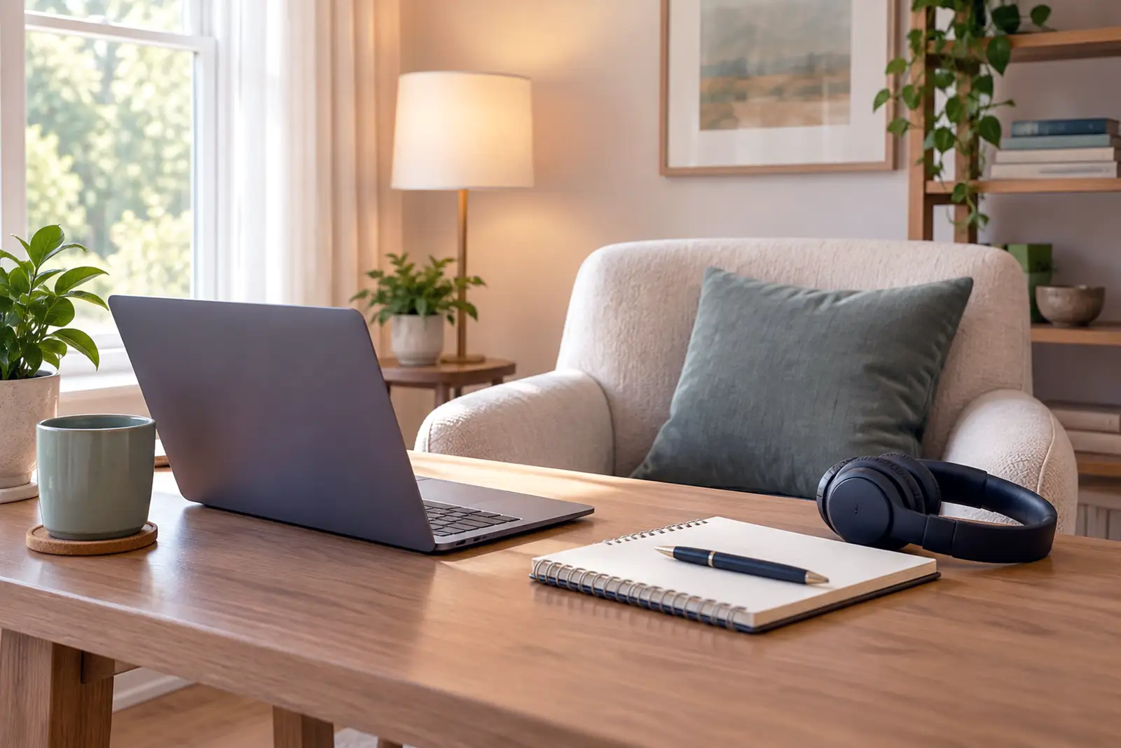 A private home space prepared for a virtual therapy session