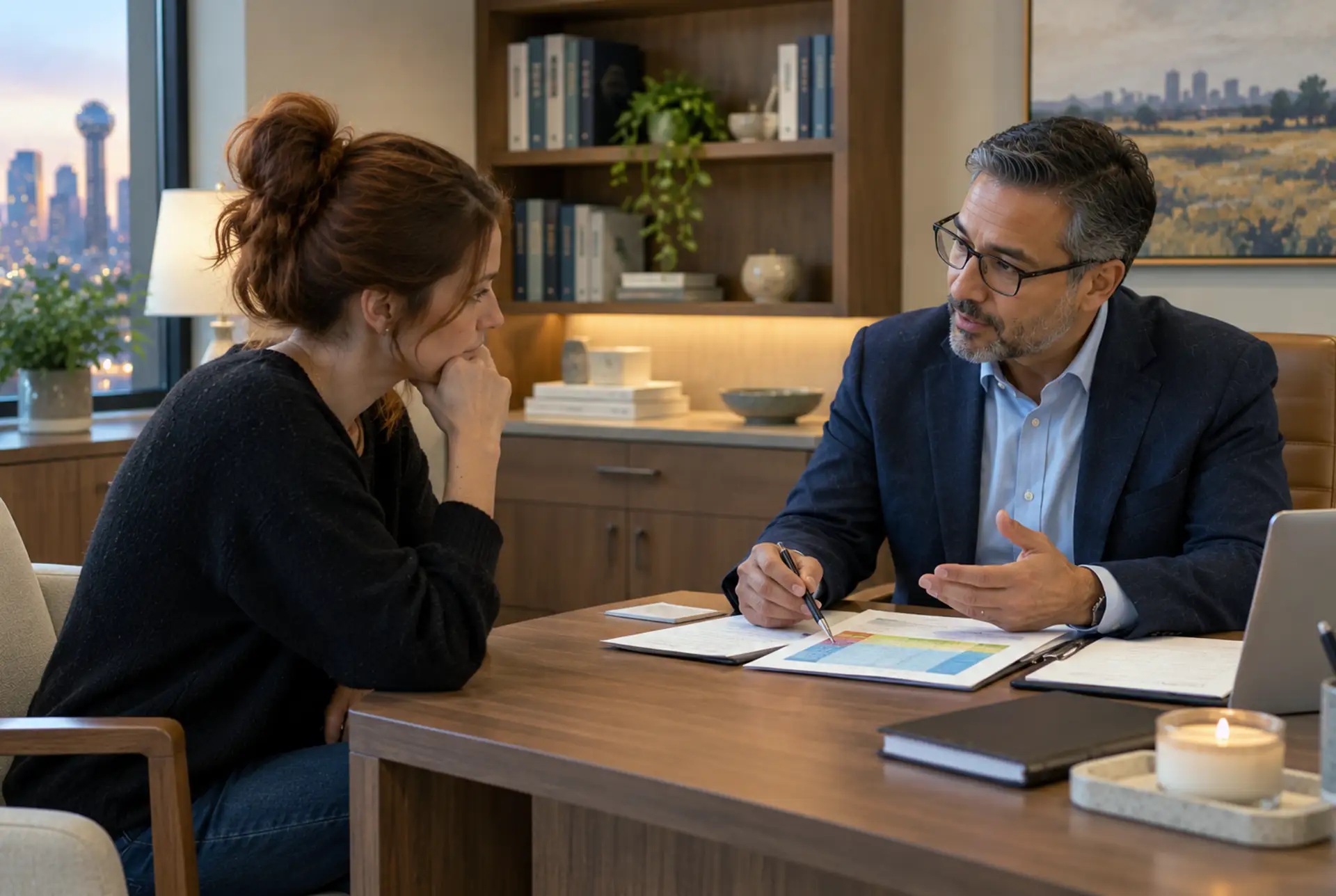 Woman speaking with a mental health provider about medication options.